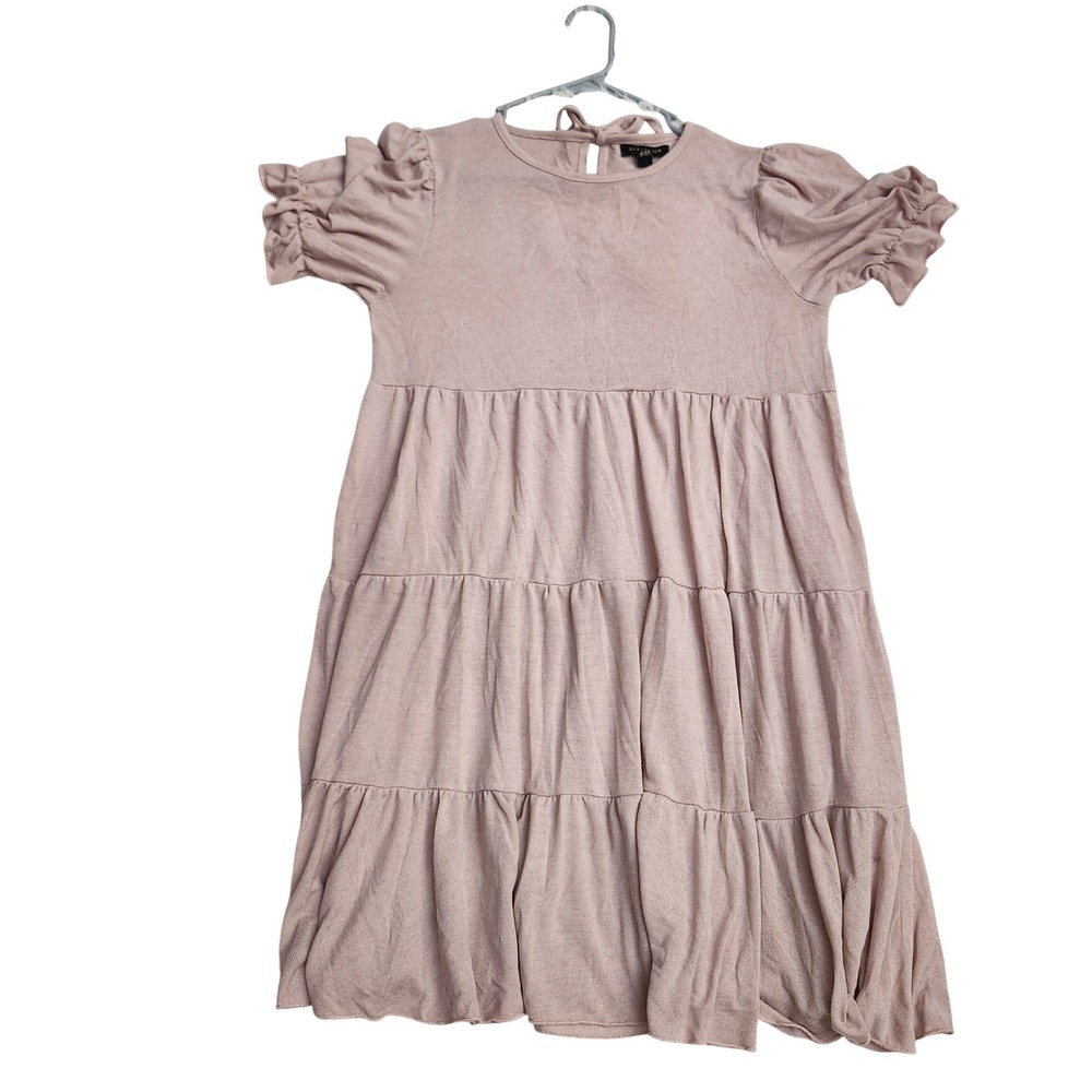 QED London Mauve Pink Tiered Babydoll Knit Dress Short Puff Sleeve XS/S Coquette